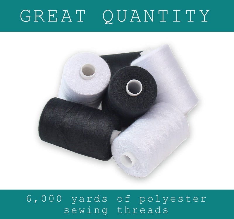 BlesSew Black & White Sewing Thread - 6 Spools of Polyester Thread for Sewing Machine for Beginners, Hand Stitching & Quilting - 1000 Yards Per Spool - Image 2